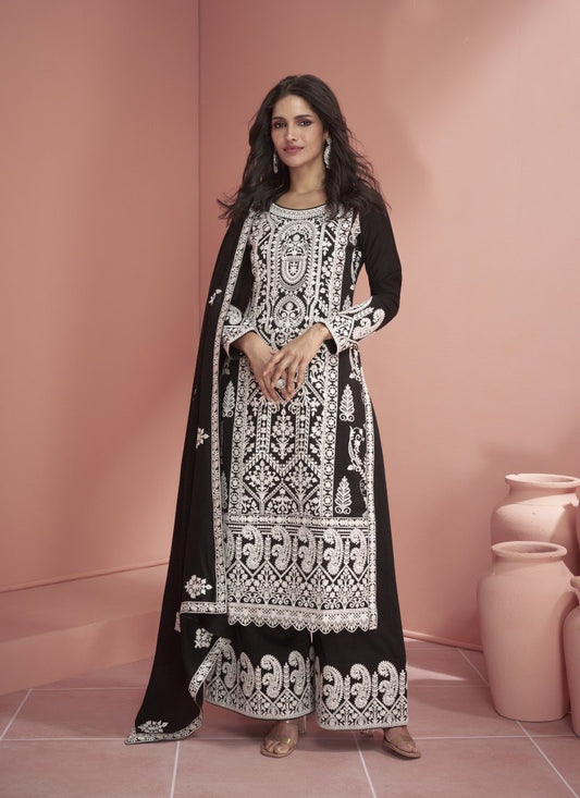 Black Silk Long Salwar Palazzo Suit