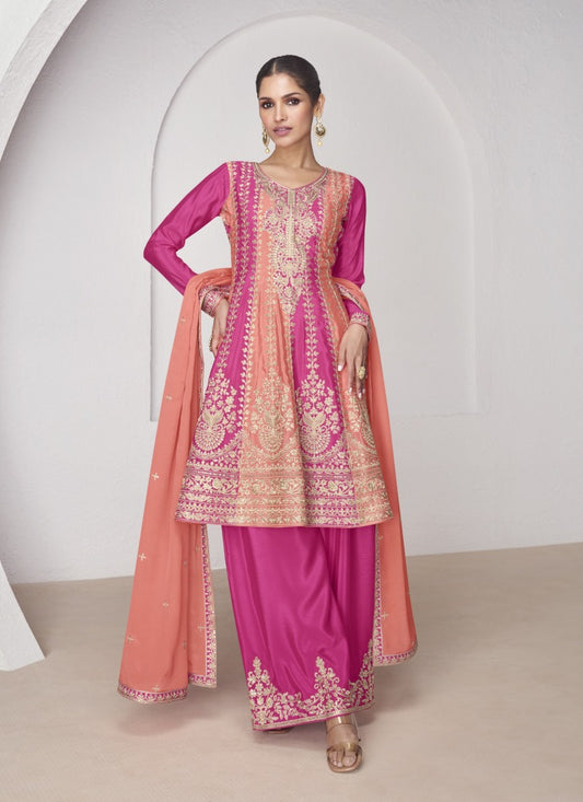 Pink Silk Peplum Style Palazzo Suit