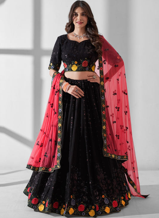 Black Georgette Lehenga Choli With Sequin and Embroidery Work
