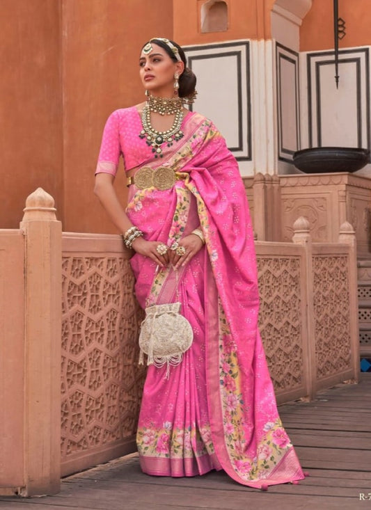 Pink Silk Digital Printed Saree
