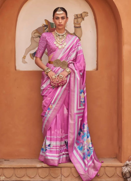 Pink Silk Digital Printed Saree