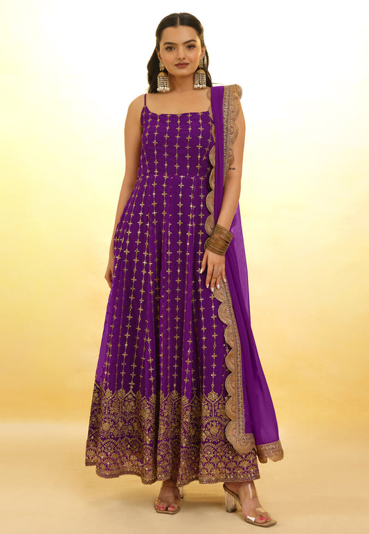 Purple Georgette Salwar Suit With Thread and Embroidery Work