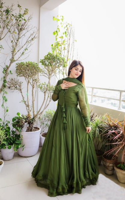Green Georgette Anarkali Gown Suit