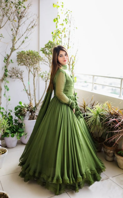 Green Georgette Anarkali Gown Suit