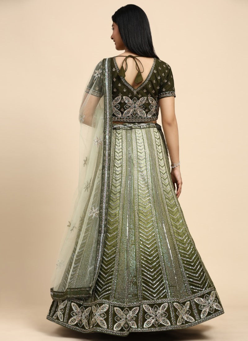 Green Bridesmaid Lehenga Choli With Heavy Embroidery Work