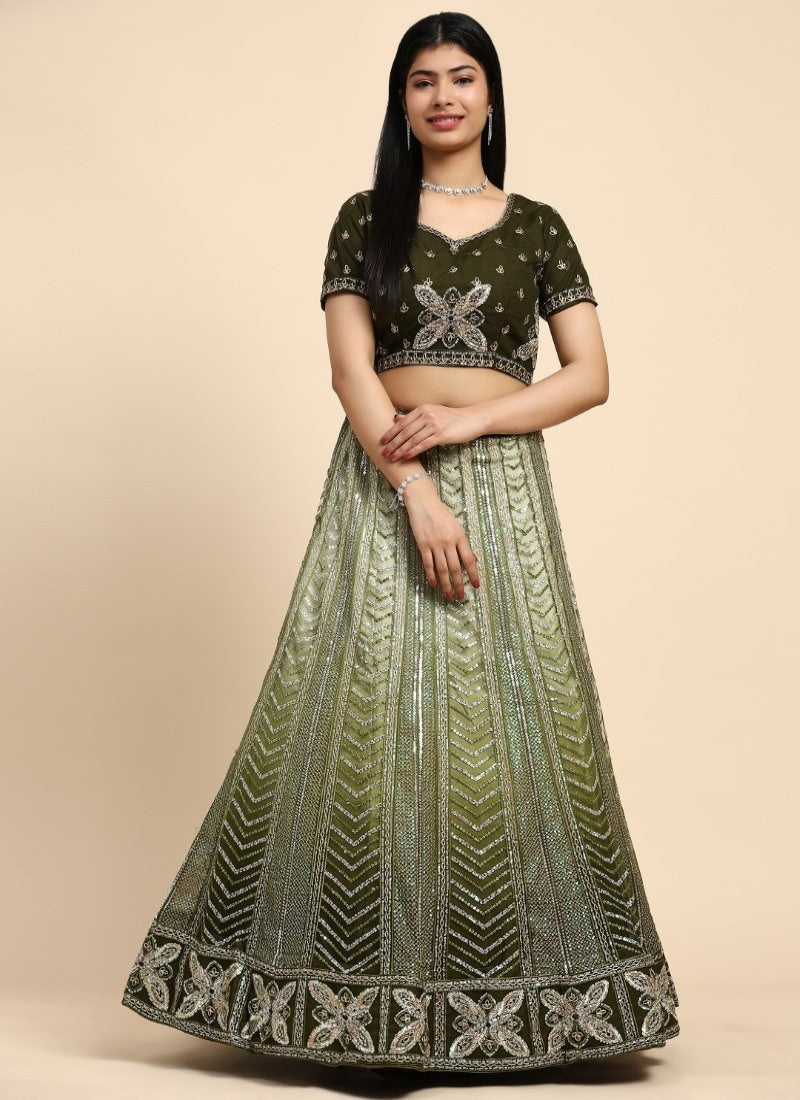 Green Bridesmaid Lehenga Choli With Heavy Embroidery Work