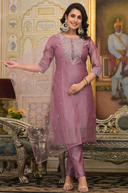 Light Purple Cotton Embroidery Salwar Kameez Dress
