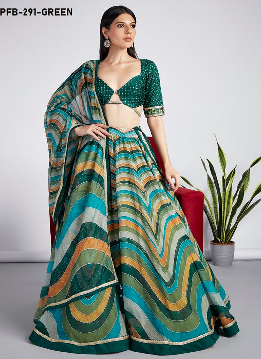 Green Wedding Designer Lehenga Choli With Heavy Embroidery Work