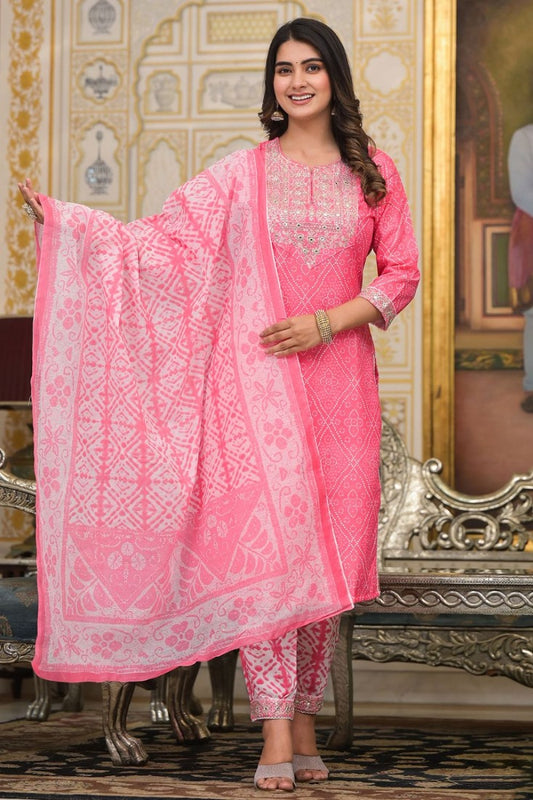 Pink Cotton Bandhani Salwar Kameez Dress