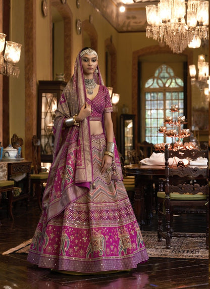 Pink Wedding Lehenga Choli with Rajwadi Embroidery Work