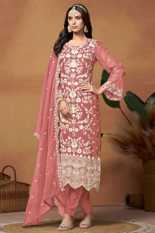 Pink Straight Cut Pant Style Salwar Suit