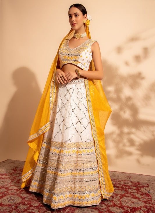 White Georgette Lehenga Choli With Thread and Sequins Work