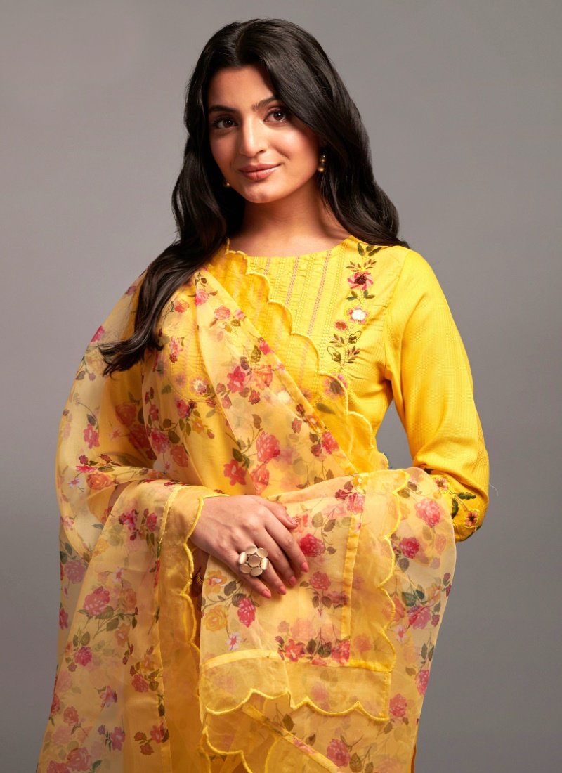 Yellow Viscose Pant Style Salwar Suit