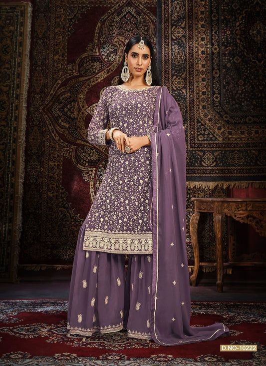 Light Purple Embroidered Sharara Suit