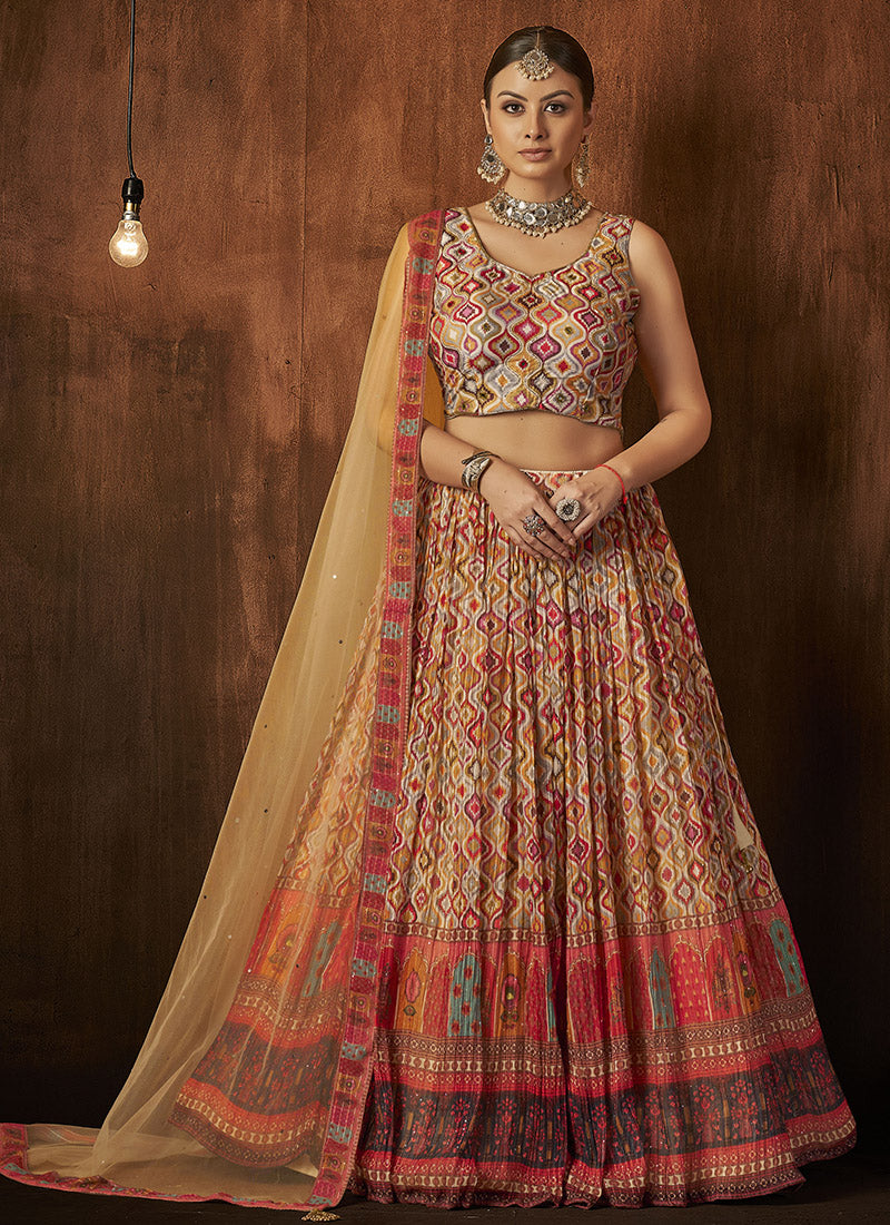 Multi Color Georgette Ghagra Choli With Sequins Work-2