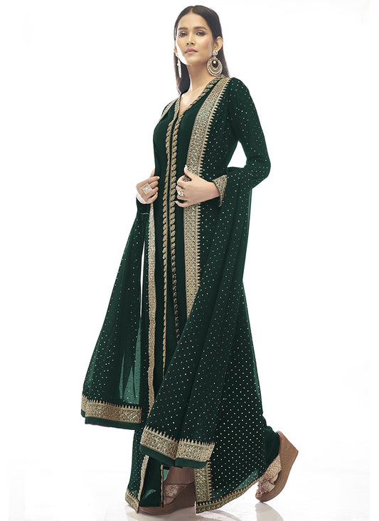 Green Georgette Straight Cut Salwar Suit