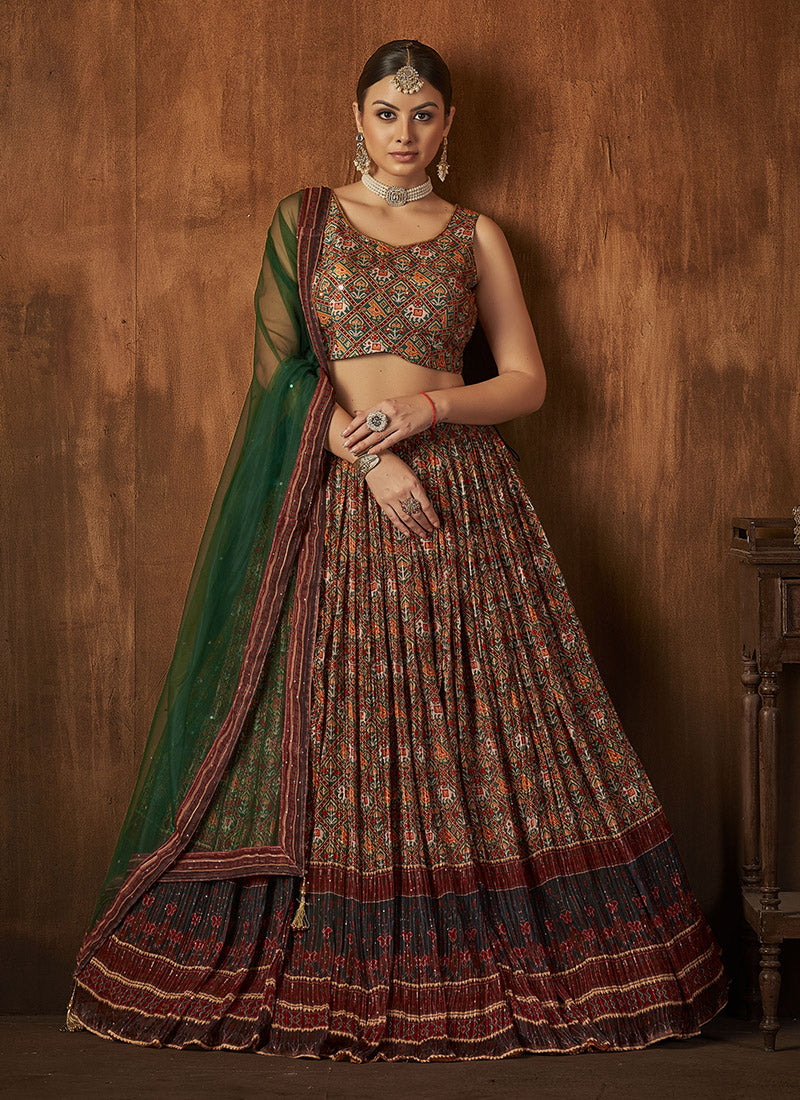 Green Georgette Ghagra Choli With Sequins Work