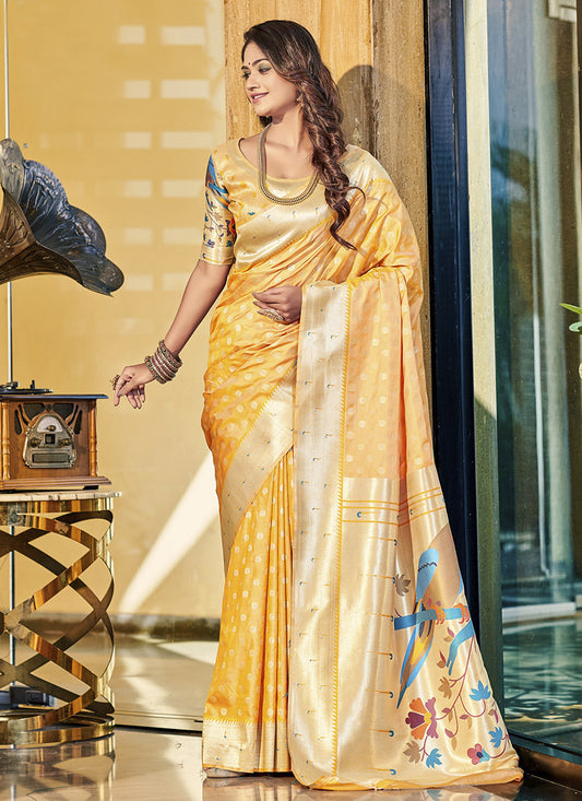 Yellow Silk Paithani Saree
