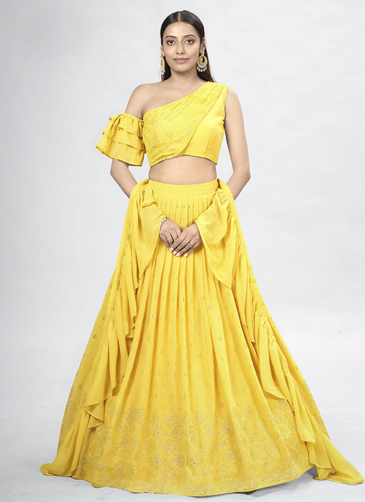Yellow Cold Shoulder Designer Lehenga Choli