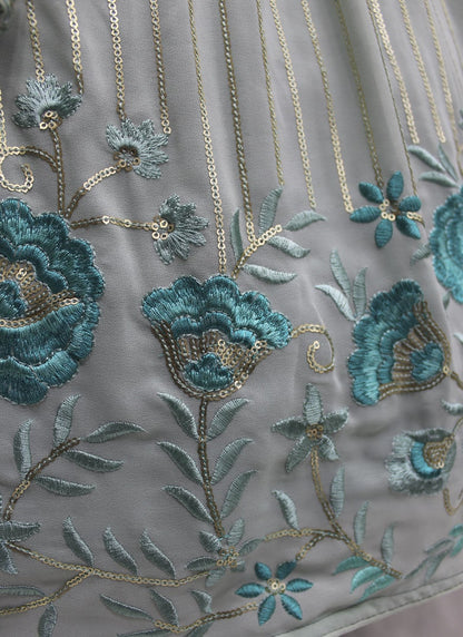 Aqua Georgette Lehenga Choli With Embroidered, Thread and Sequins Work