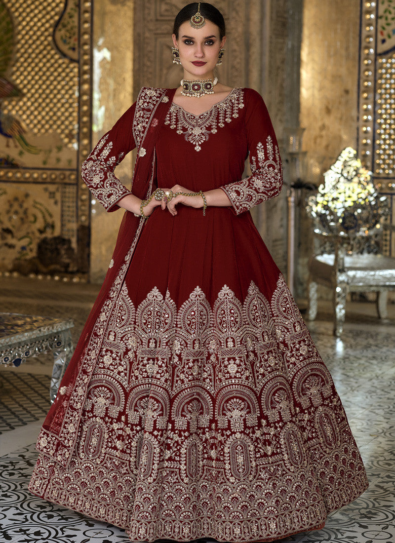 Red Velvet Abaya Style with Heavy Embroidery Work