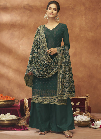 Green Georgette Wide Palazzo Suit