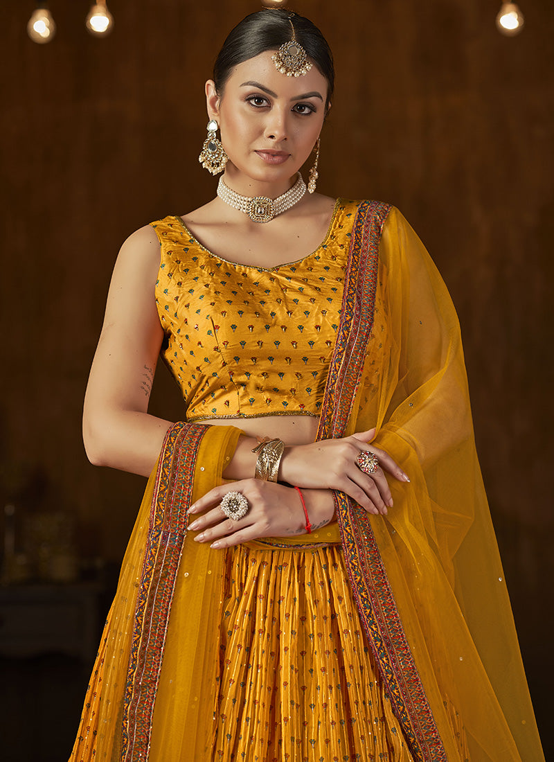Yellow Georgette Ghagra Choli With Sequins Work