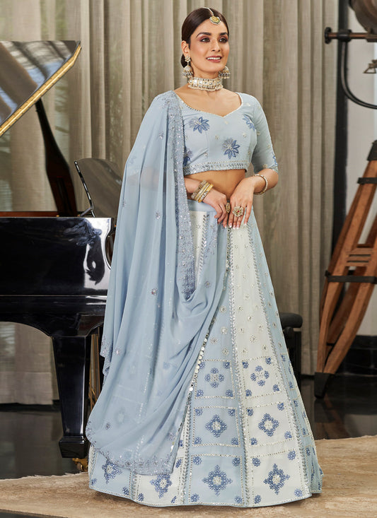 Sky blue Bridesmaid Georgette Lehenga Choli with Thread & Sequence Heavy Embroidery work
