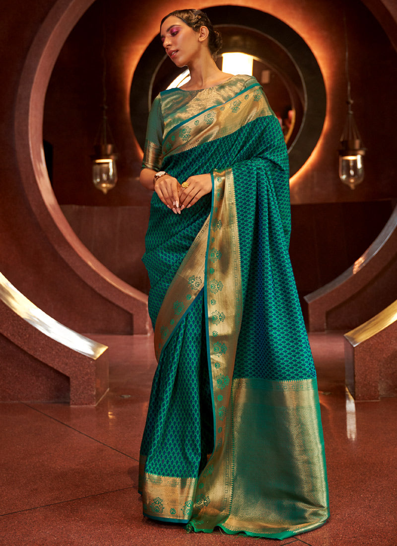 Aqua Green Silk Handwoven Saree