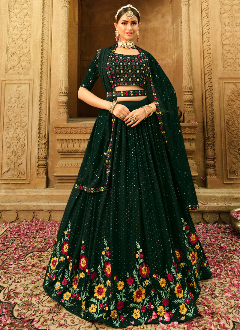 Green Bridesmaid Lehenga Choli with Thread and Sequins Work