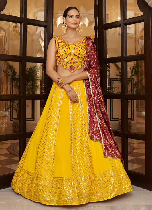 Yellow Bridesmaid Lehenga Choli with Thread & Sequins Work