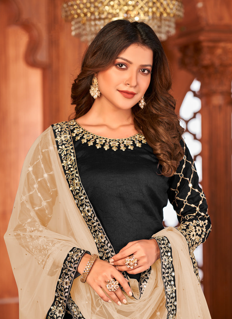 Black Art Silk Punjabi Patiala Suit