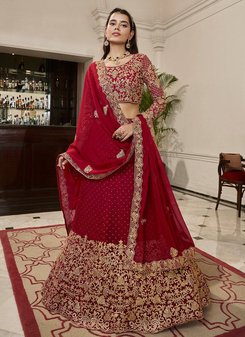 Red Bridal Lehenga Choli with Heavy Embroidery Work