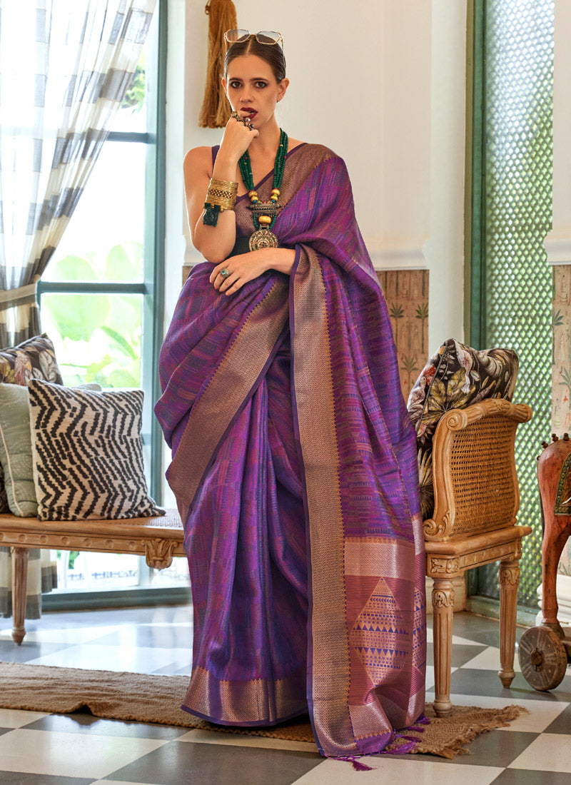Purple Bollywood Style Party Wear Saree