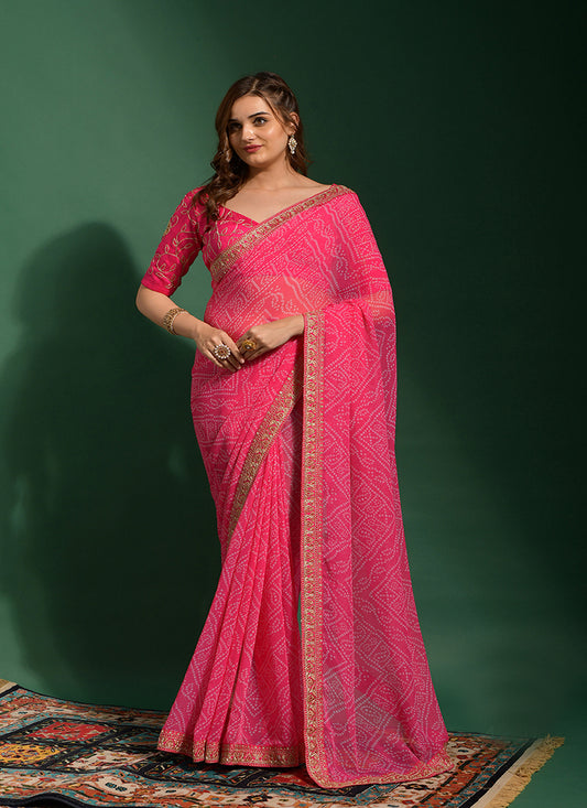 Pink Georgette Bandhani Saree