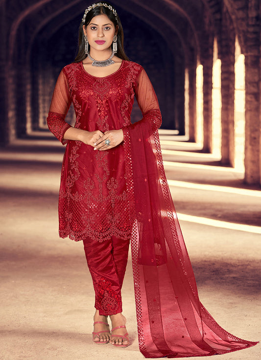 Red Pant Style Salwar Suit