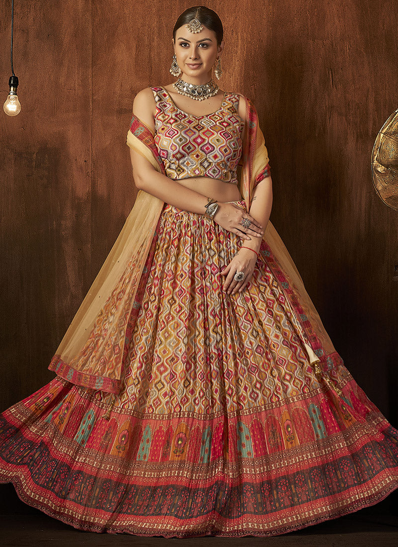 Multi Color Georgette Ghagra Choli With Sequins Work