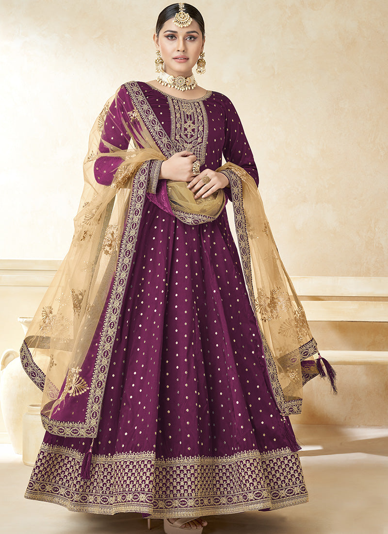 Purple Taffeta Silk Anarkali Suit