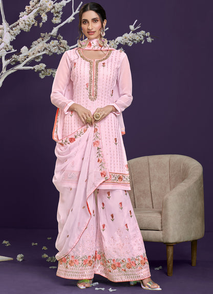Pink Embordered Sharara Suit