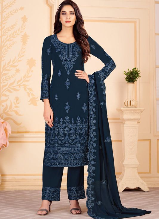 Navy Blue Pant Style Straight Salwar Suit