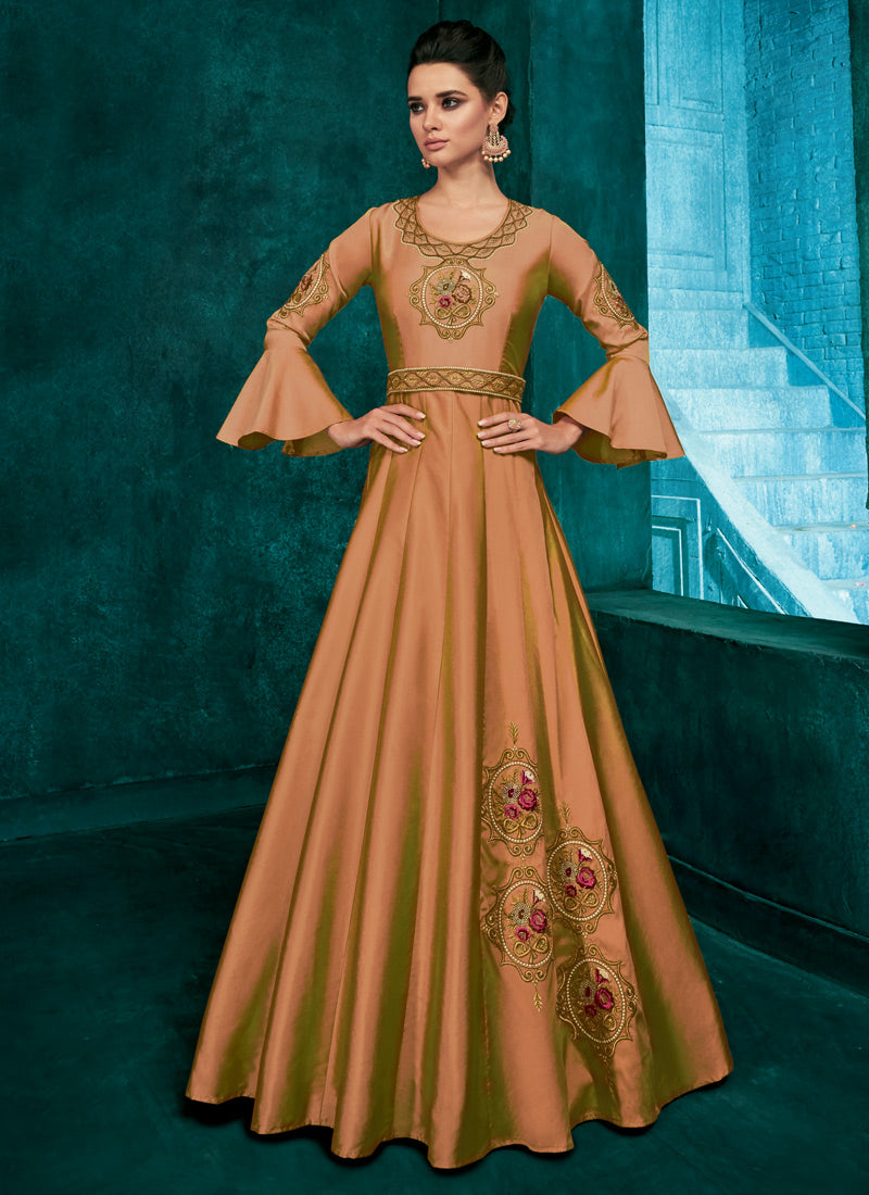 Beige Silk Indo Western Gown