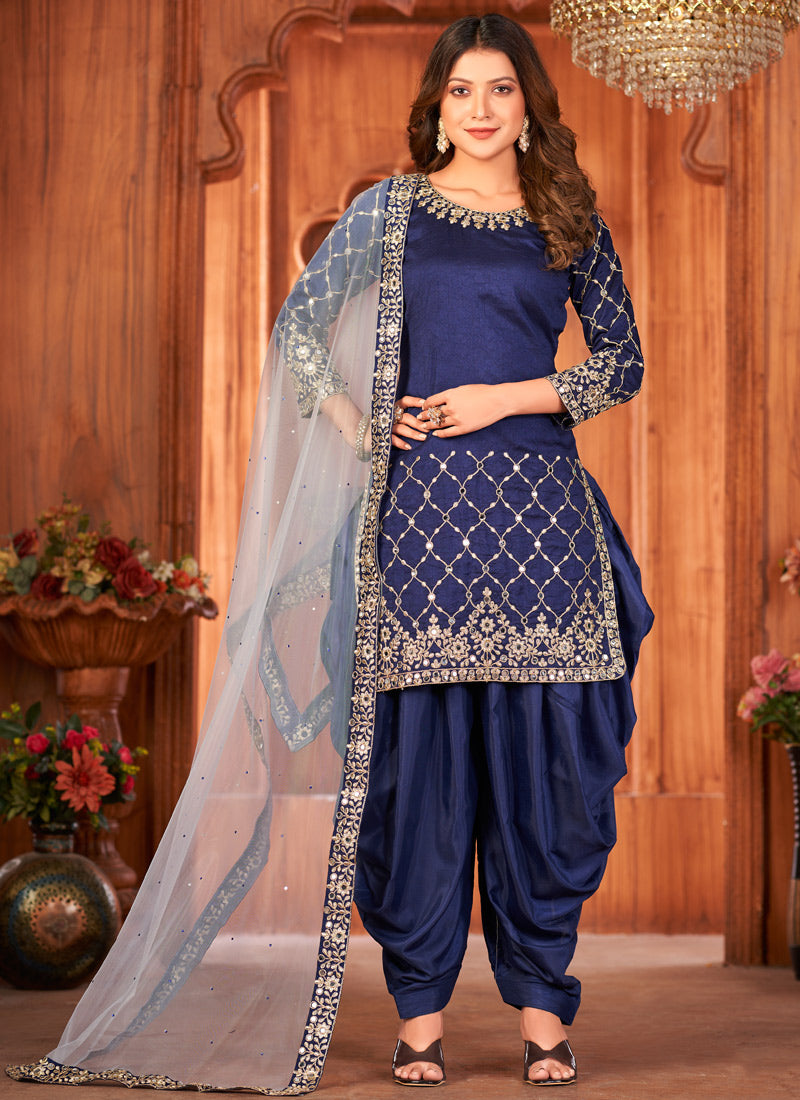 Blue Art Silk Punjabi Patiala Suit