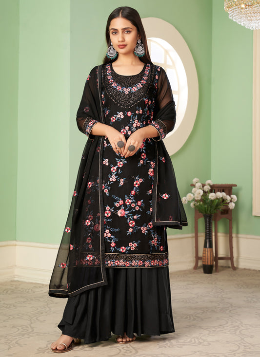 Black Georgette Salwar Kameez With Embroidery & Sequins