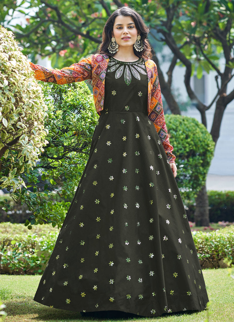 Buy Net Anarkali Gown - Festive Party Style Sea Green Embroidered Gown –  Empress Clothing