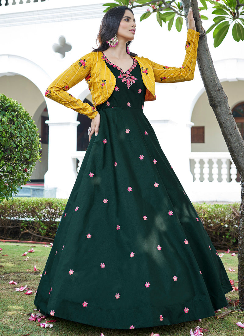 Green Anarkali Gown With Jacket