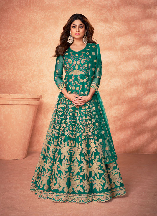 Green Embroidery Anarkali Suit