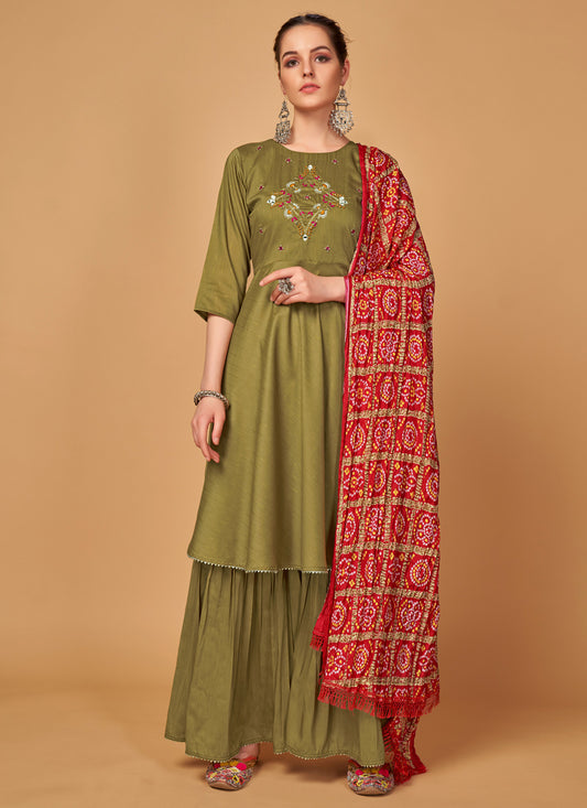 Green Silk Palazzo Style Salwar Suit