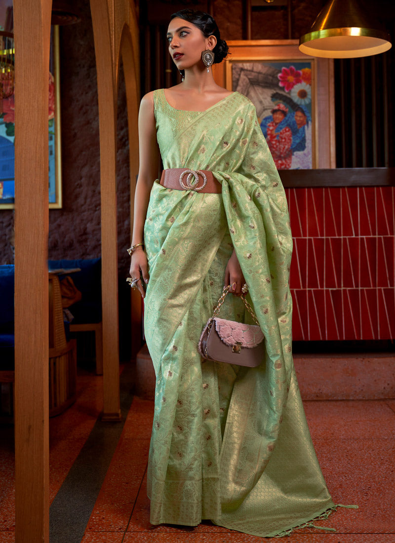 Green Tussar Silk Handwoven Saree