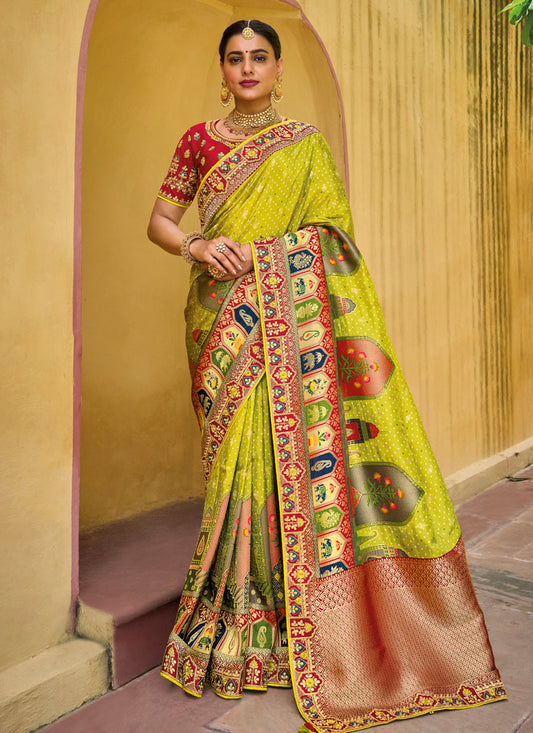 Green Viscose Saree with Embroidery Border