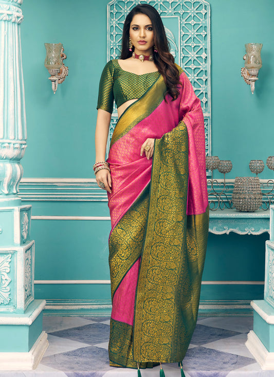 Green & Pink Silk Pattu Saree
